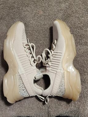 Steve Madden SM NY90 Cream-tan Knit Sneakers with CrystalS